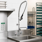 Thumbnail image #2 for BK Resources WorkForce BKF-VSMPR-WB-AF14-G Lead-Free 8-Inch Splash-Mount Pre-Rinse Assembly with 14-Inch Swing-Spout Add-On Faucet
