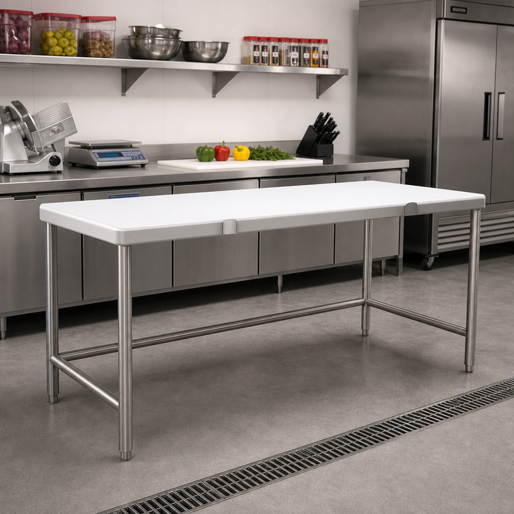 Product image #2 for Eagle Group 96-Inch Poly Top Cutting Table with Stainless Steel Tubular Base