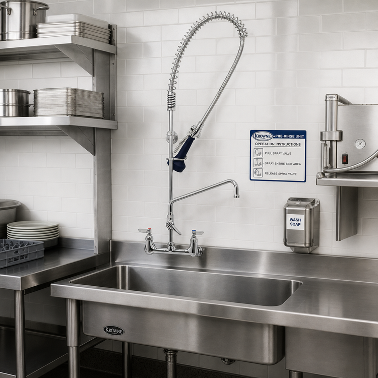 Product image #2 for EasyInstall 8-Inch Wall-Mount Pre-Rinse Unit with 6-Inch Add-On Faucet and 1.07 GPM JETSpray Valve