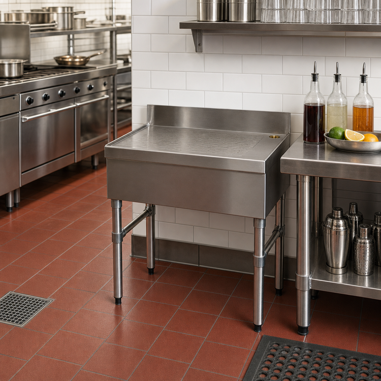 Product image #2 for Advance Tabco Special Value Series 12" x 18" Free-Standing Stainless Steel Bar Type Drainboard with 4" Backsplash
