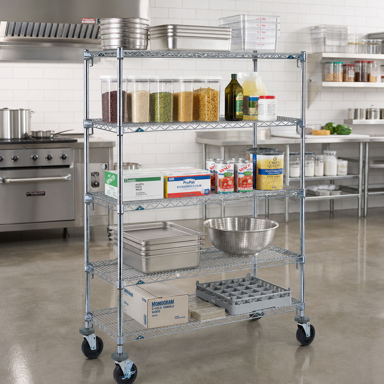 Product image #2 for Metro Super Erecta 5-Shelf Adjustable Wire Shelving Cart, 48 x 18 x 67-7/8 Inches, Chrome Finish