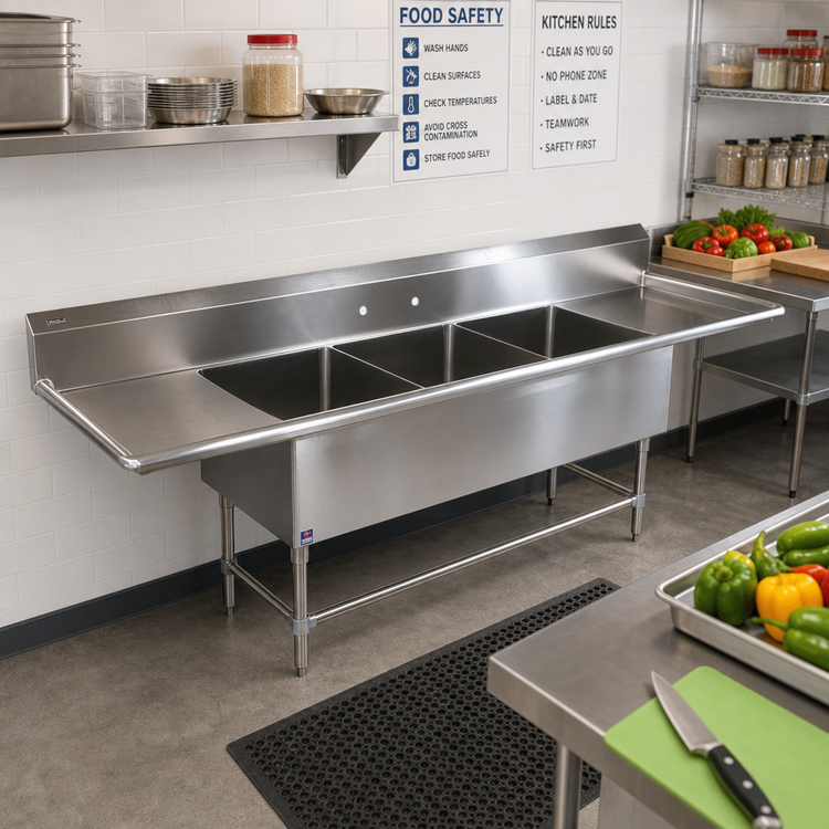 Product image #2 for John Boos Pro-Bowl 3-Compartment Stainless Steel Sink with Dual 30-Inch Drainboards, 16 x 18-Inch Bowls, 14-Inch Deep