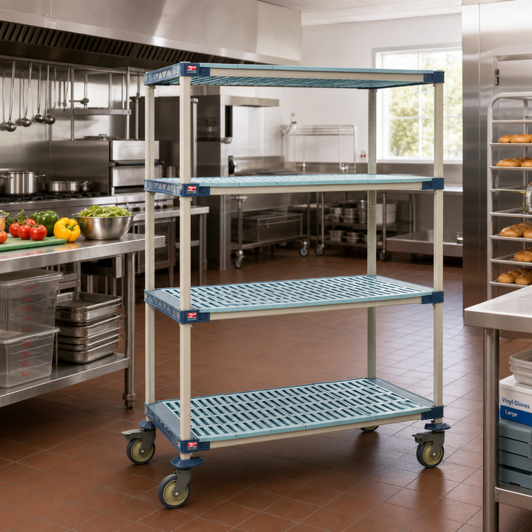 Product image #2 for MetroMax 4 4-Tier Mobile Starter Polymer Shelving Unit with Open Grid Shelf Mats, 48W x 18D x 68H