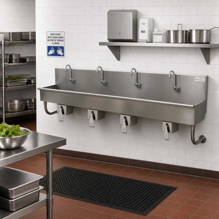 Product image #2 for Advance Tabco 80-Inch 4-Station Wall Mounted Knee-Operated Hand Wash Sink with Gooseneck Spouts