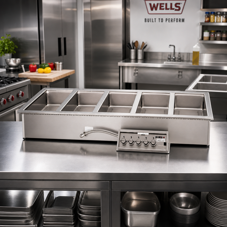 Product image #2 for Wells MOD-500TDM/AFS Five-Well Top-Mount Drop-In Electric Food Warmer with Auto-Fill and Manifold Drains