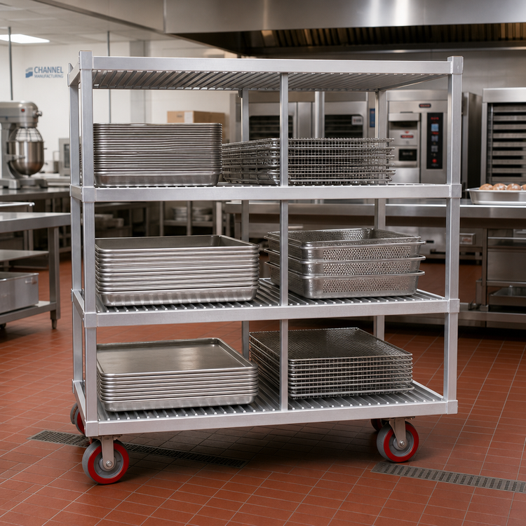Product image #2 for Channel Manufacturing FTDR-4 Mobile 3-Tier Aluminum Tray Drying Rack, 63W x 30D x 60H