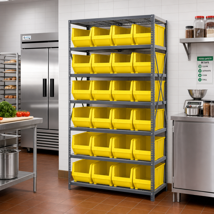 Product image #2 for Quantum Heavy-Duty Stationary Wire Shelving Unit with 8 Shelves and 24 Storage Bins