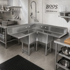 Thumbnail image #2 for John Boos 3BCS-184-2D18-X 3-Compartment Corner Sink with Dual 18-Inch Drainboards, 18 x 18 x 14-Inch Bowls, 16-Gauge Stainless Steel