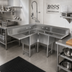 Thumbnail image #2 for John Boos B Series 3-Compartment Corner Sink with Dual 18-Inch Drainboards, 58-9/16 x 58-9/16 Inch, 16-Gauge 300 Series Stainless Steel