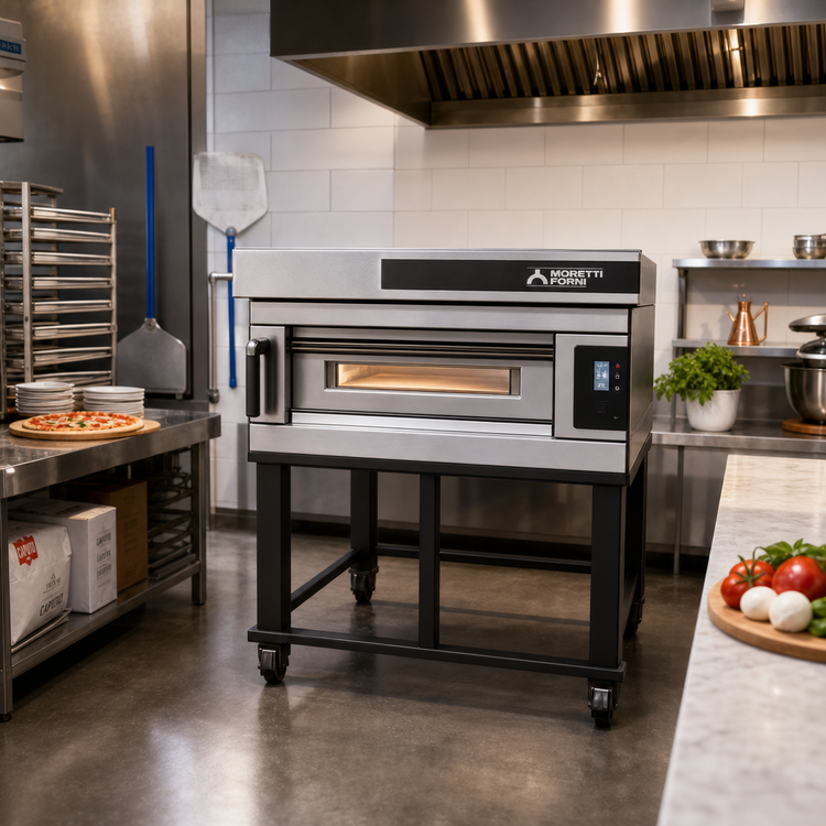 Product image #2 for Moretti Forni S120E SerieS Single-Deck Electric Pizza Deck Oven with Refractory Stone Deck and Stand
