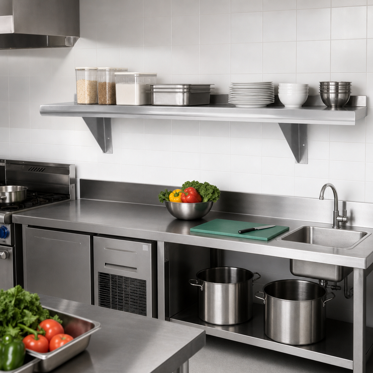 Product image #2 for Advance Tabco 108-Inch Wall-Mounted Stainless Steel Shelf, 15-Inch Deep, 18-Gauge 430 Series, Satin Finish