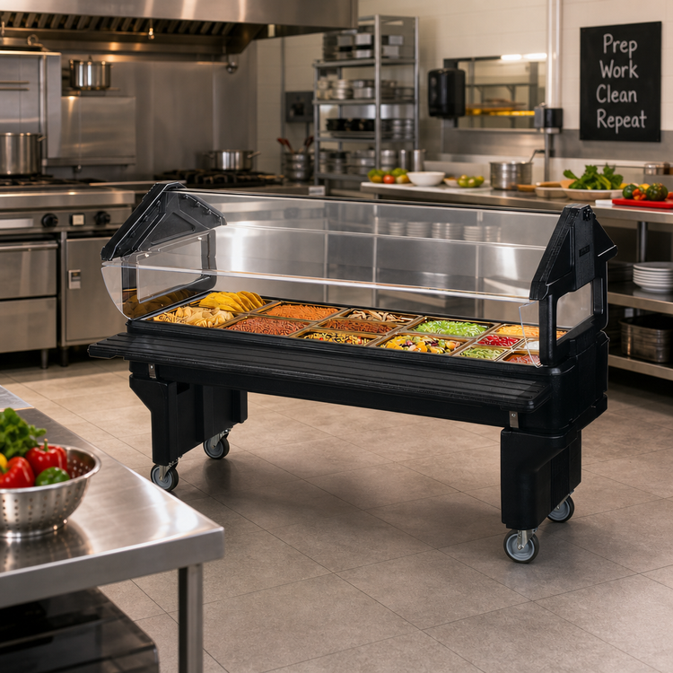 Product image #2 for SixStar™ Youth Portable 6-Foot Ice-Cooled Food Bar with Double-Sided Acrylic Sneeze Guard, Black