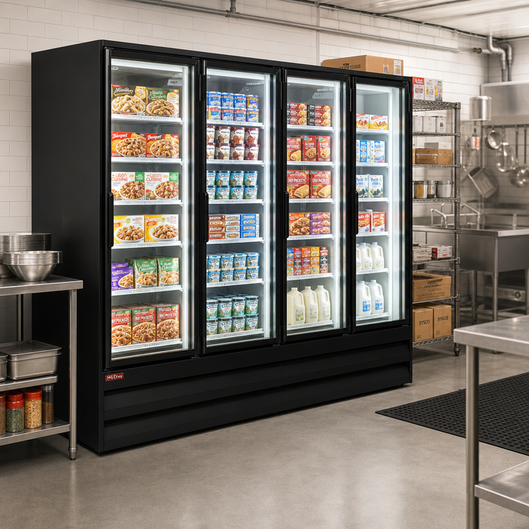 Product image #2 for Howard-McCray GF102BM-FF-B 4-Section Bottom-Mount Glass Door Freezer Merchandiser, Black