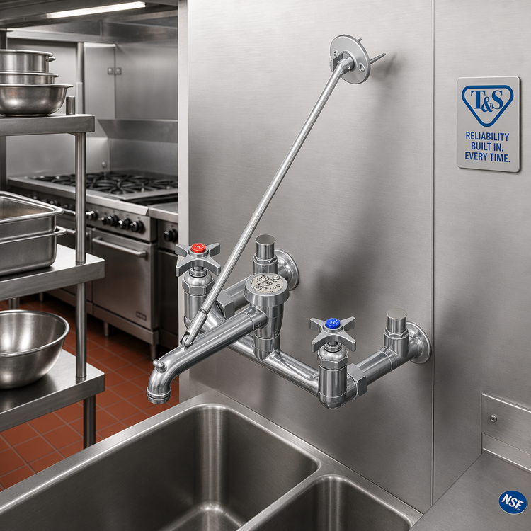 Product image #2 for T&S Brass B-1958 Wall-Mounted Service Sink Faucet with 12-Inch Spout, Vacuum Breaker Nozzle, and 4-Arm Handles