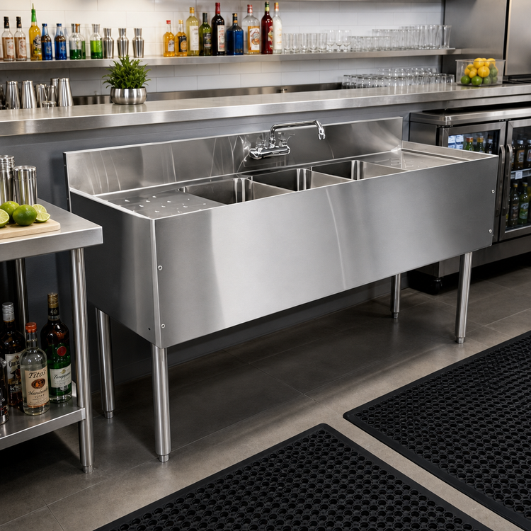 Product image #2 for CHOICE 84-Inch Three Compartment Underbar Sink Unit with Dual Drainboards, 19-Inch Deep