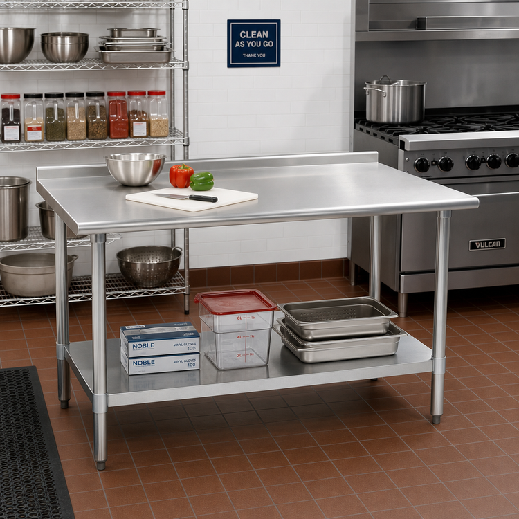 Product image #2 for BlendPort Budget Series 84 in. W x 30 in. D Stainless Steel Work Table with Rear Upturn and Adjustable Undershelf