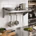 Thumbnail image #2 for John Boos Cucina Mensola Grande Wall-Mount Stainless Steel Pot Rack Shelf with Galley Rails and 3 Double Hooks, 24 x 12 Inches