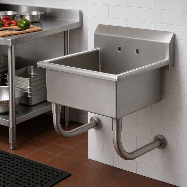 Product image #2 for Advance Tabco 27-Inch Wall-Mounted 14-Gauge 304 Stainless Steel Service Sink with 12-Inch Deep Bowl