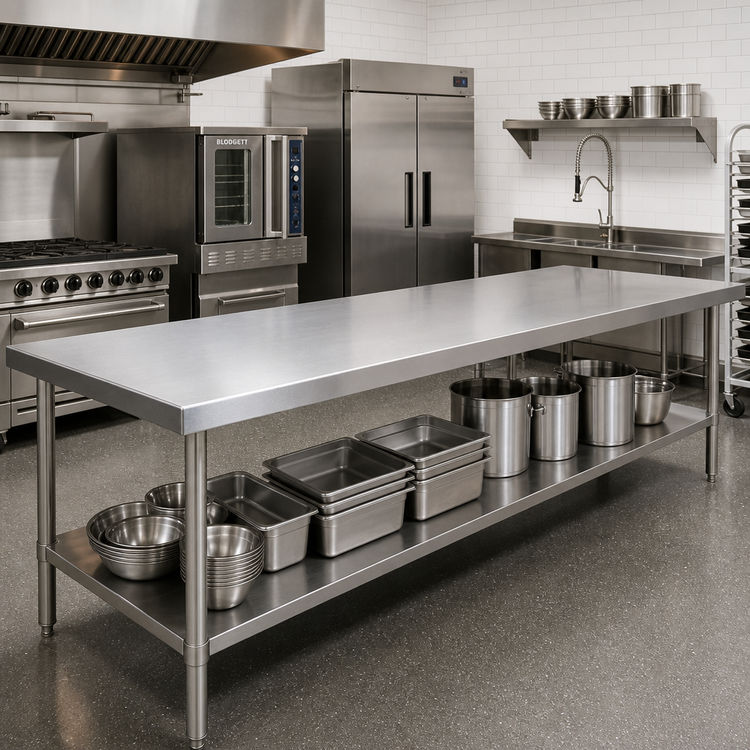 Product image #2 for John Boos Stainless Steel Countertop, 144 x 48 Inches, 1-1/2 Inch Thick, Flat No Backsplash