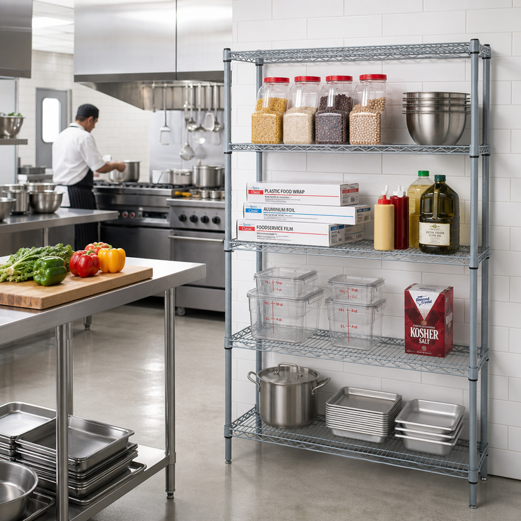 Product image #2 for Quantum 54-Inch W x 14-Inch D x 63-Inch H Stationary Wire Shelving Starter Kit, Gray Epoxy Antimicrobial Finish
