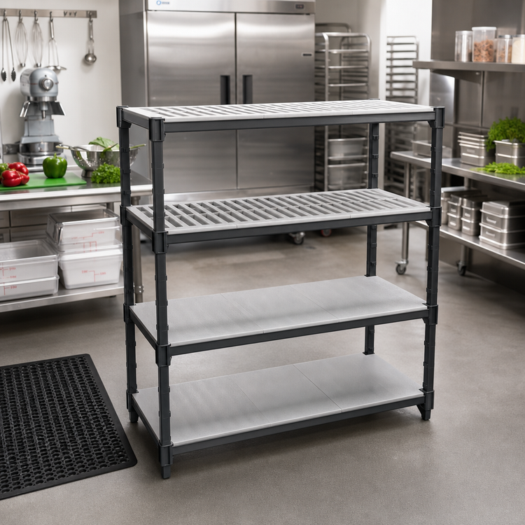 Product image #2 for Cambro Camshelving Basics Plus 18" x 48" 4-Shelf Solid & Vented Shelf Kit, Brushed Graphite
