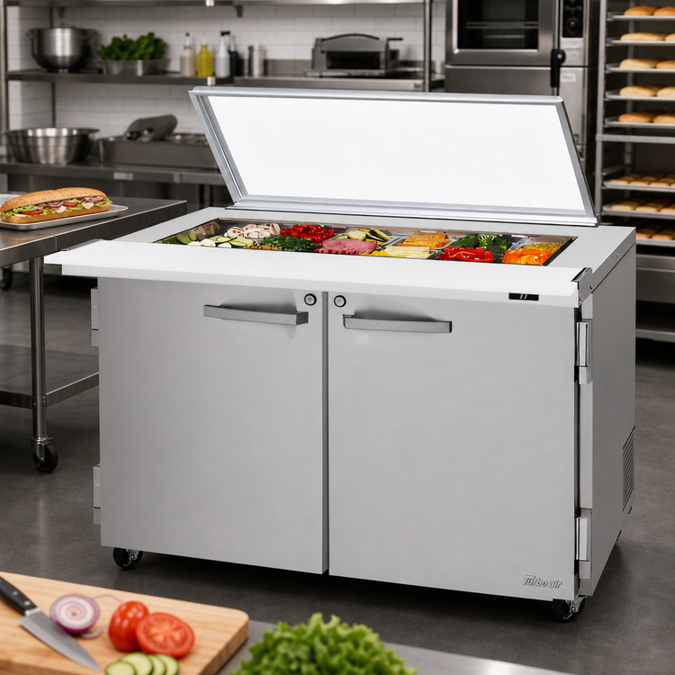 Product image #2 for Turbo Air PRO Series 48-1/4 Inch Two-Section Mega Top Sandwich/Salad Prep Table with Glass Lid