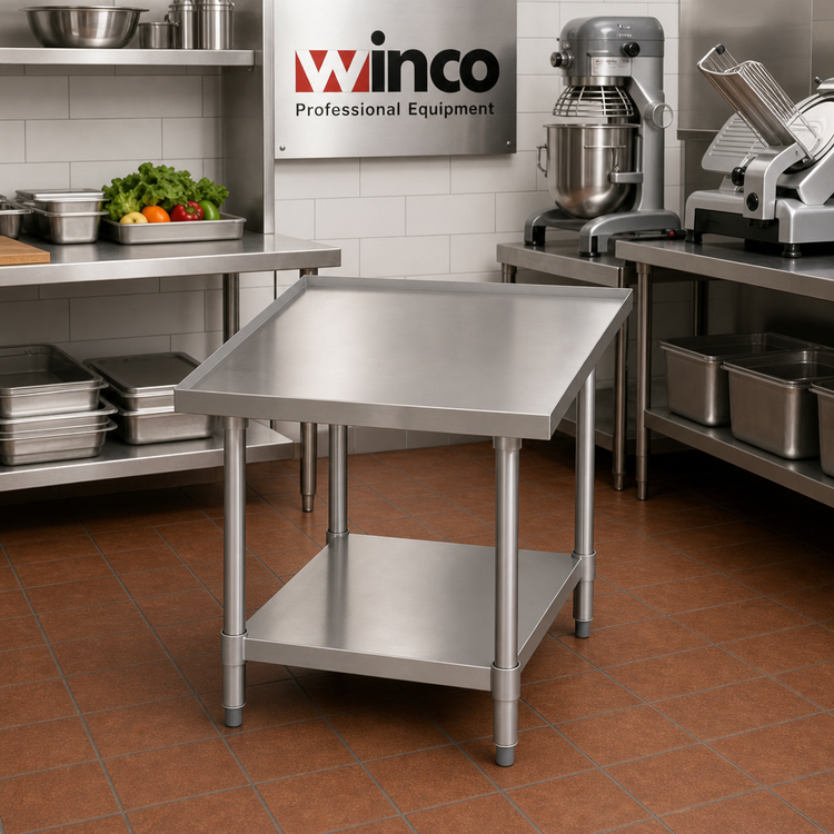 Product image #2 for Winco 24-Inch Stainless Steel Equipment Stand for Mixers and Slicers with Galvanized Undershelf