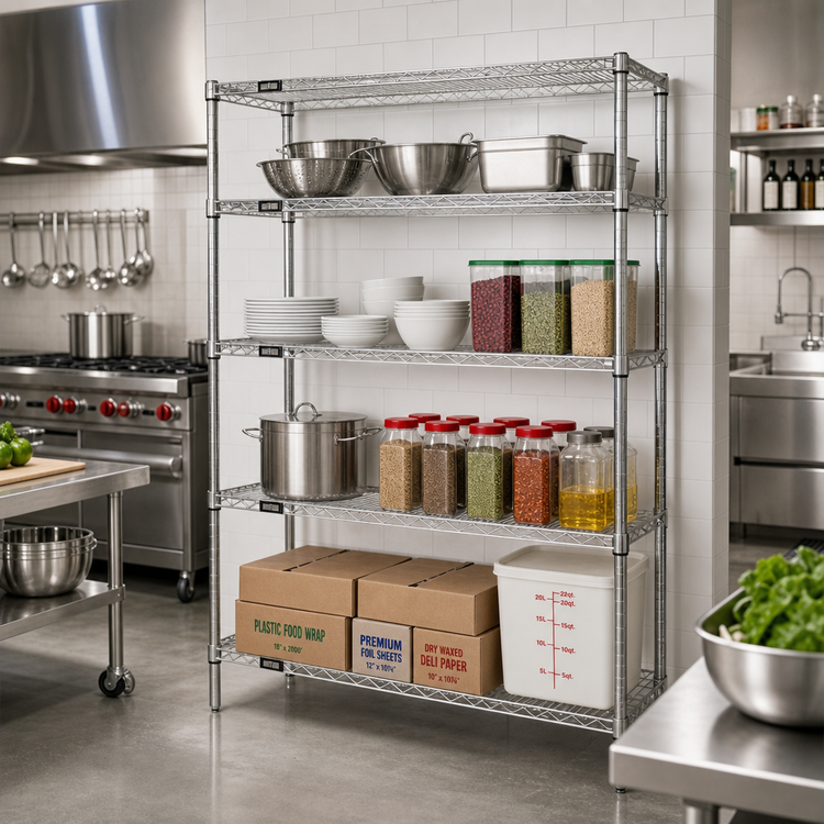 Product image #2 for Quantum 72 Inch W x 24 Inch D x 86 Inch H Chrome Wire Shelving Starter Kit, 4 Shelves