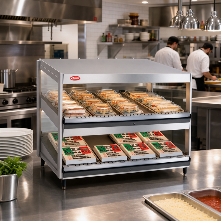 Product image #2 for Hatco Glo-Ray® 60-Inch Countertop Pass-Thru Merchandising Warmer with 2 Slanted Shelves