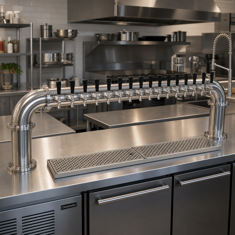 Product image #2 for Glastender PP-14-SS Countertop Air-Cooled Pipe Pass-Thru Draft Dispensing Tower with 14 Stainless Steel Faucets