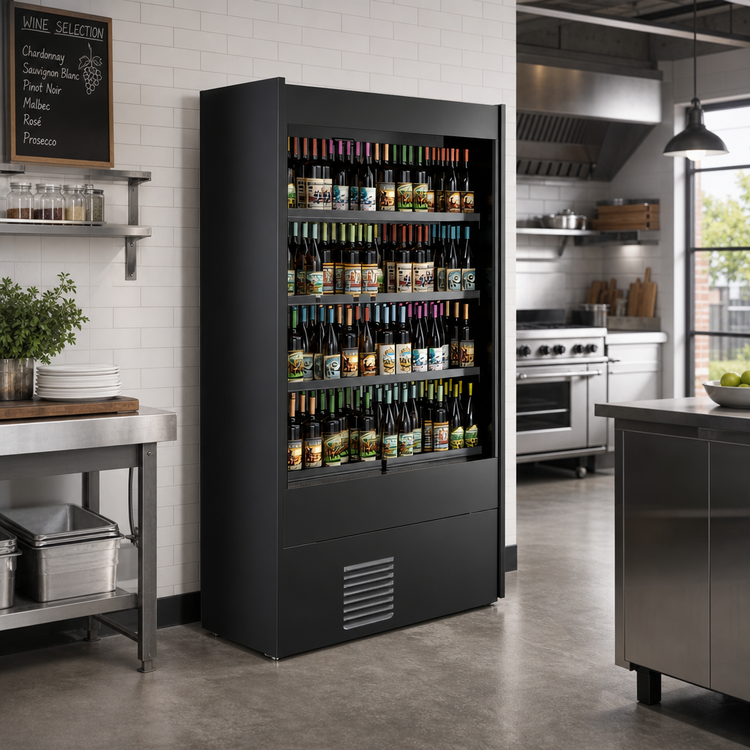 Product image #2 for Allure Self-Service Self-Contained Refrigerated Wine Case, Black, 44-3/4 Inch W x 24-3/8 Inch D x 84-3/4 Inch H