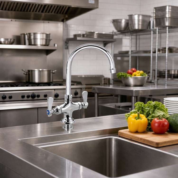 Product image #2 for OptiFlow Heavy Duty Deck Mount Dual Valve Pantry Faucet with 8-Inch Gooseneck Spout
