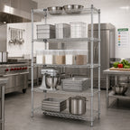 Thumbnail image #2 for Quantum WR74-2148S-5 5-Shelf Stationary Wire Shelving Starter Kit, 48"W x 21"D x 74"H, 304 Stainless Steel