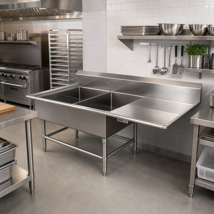 Product image #2 for John Boos Pro-Bowl 2-Compartment Floor Model Stainless Steel Sink with 24-Inch Right Drainboard