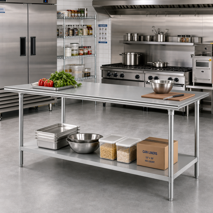 Product image #2 for Advance Tabco 120" x 30" 16-Gauge 430 Stainless Steel Flat Top Work Table with Galvanized Undershelf