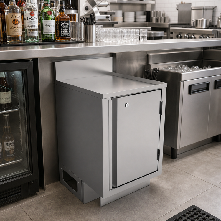 Product image #3 for BK Resources Call Series 18 x 21 Inch Flat Top Underbar Cabinet with Pedestal Base and Hinged Locking Door