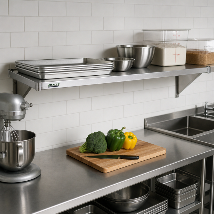 Product image #2 for Eagle Group 48 Inch x 14 Inch Solid Galvanized Shelf with Marine Edge and Stainless Steel Corner Collars