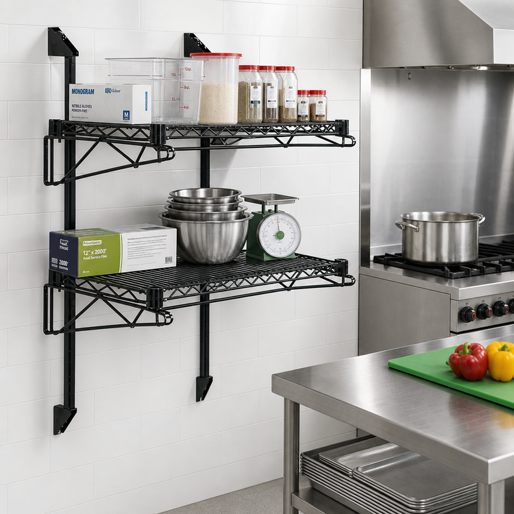 Product image #2 for Quantum Cantilever Double-Shelf Post Wall-Mount Wire Shelving Unit, 36 x 18 Inch, Black Epoxy