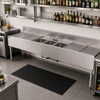 Thumbnail image #3 for Perlick Corporation Top Shelf TSF96M3-DB 3-Compartment Underbar Stainless Steel Sink with Left & Right Drainboards, 6" Backsplash, 96"W x 24"D