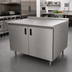Thumbnail image #2 for Advance Tabco Enclosed Work Table with Cabinet Base, Mid-Shelf, Hinged Doors, 144 x 30 Inch, 14-Gauge 304 Stainless Steel Top, 1-1/2 Inch Rear Up-Turn