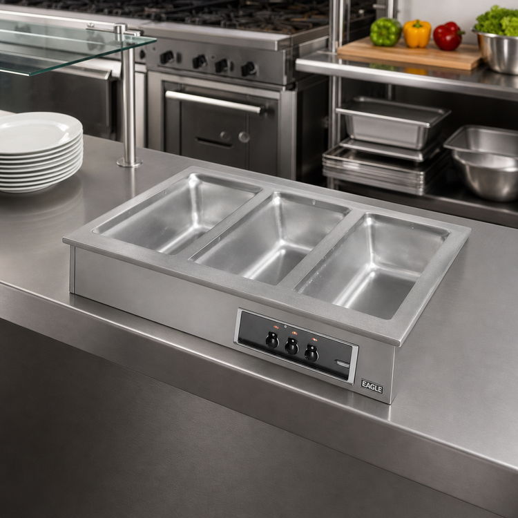 Product image #2 for Eagle Group SGDI-3-240T6-D 3-Pan Insulated Drop-In Electric Hot Food Well with Drain, 240V