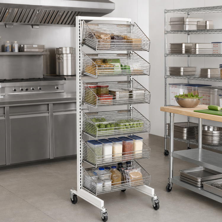 Product image #2 for Quantum Mobile Single-Sided Partition Wall Starter Unit with 7 Baskets, 18 x 26 x 74 Inches, White/Chrome