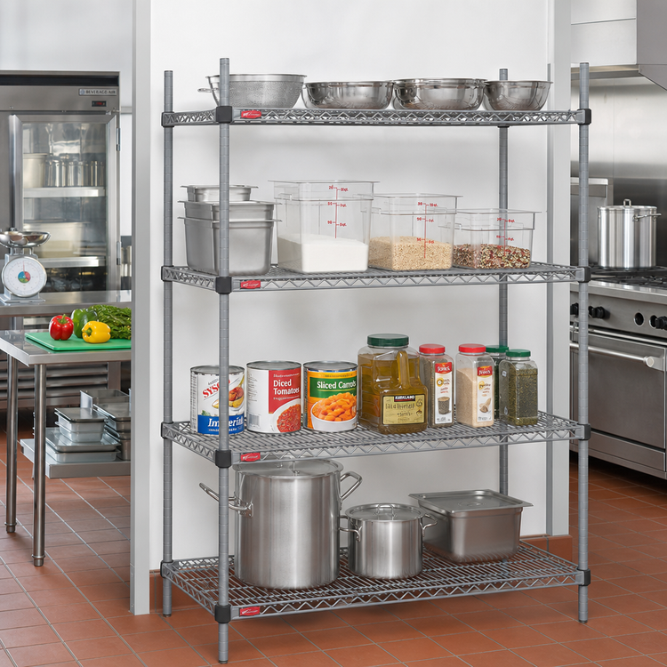 Product image #2 for Eagle Group Valu-Master Quad-Adjust 4-Tier Wire Shelving Starter Unit, 72W x 24D x 74H, Pewter Gray Epoxy Finish
