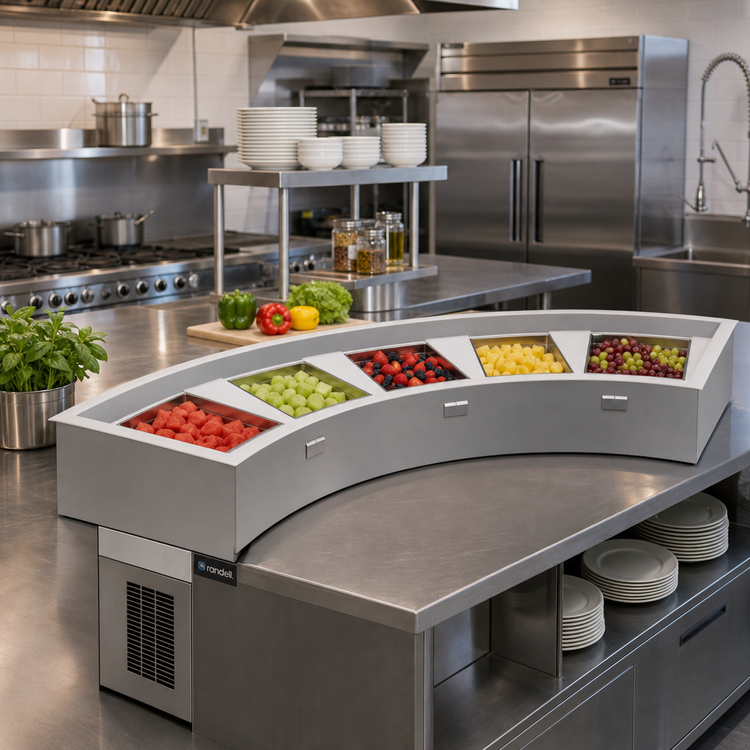 Product image #2 for Randell RCP-5C-R250 Curved Drop-In Refrigerated Cold Food Well, 5-Pan, Self-Contained