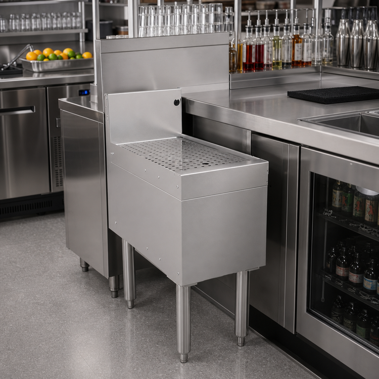 Product image #2 for Glastender Freestanding Underbar Stainless Steel Drainboard, 12 x 24 Inches, 7-Inch Splash