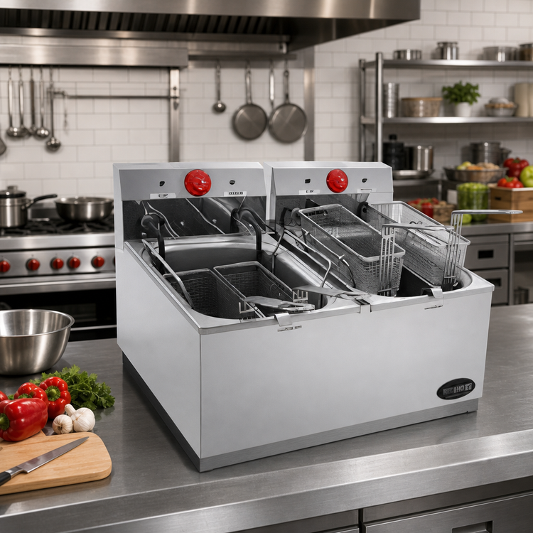 Product image #2 for RedHots Double-Tank Countertop Electric Fryer, 30 lb. Total Capacity, 208-240V