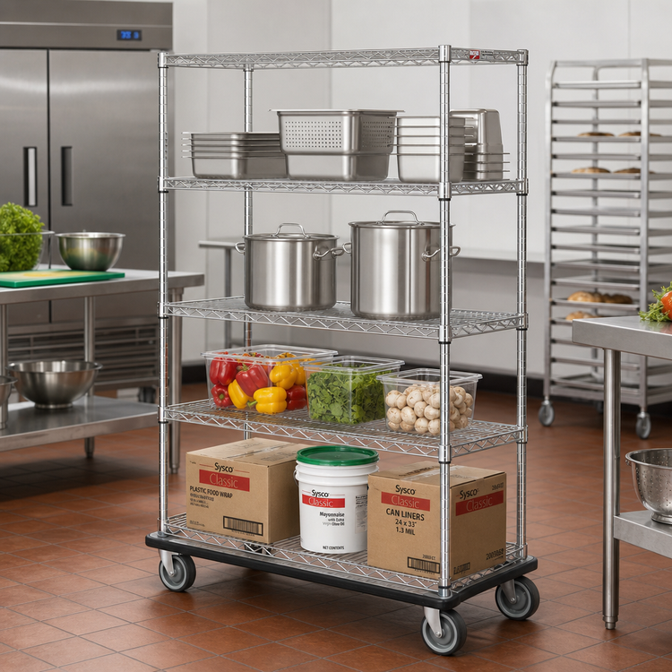 Product image #2 for Metro Super Erecta 4-Shelf Chrome Wire Dolly Truck, 48W x 24D x 69H