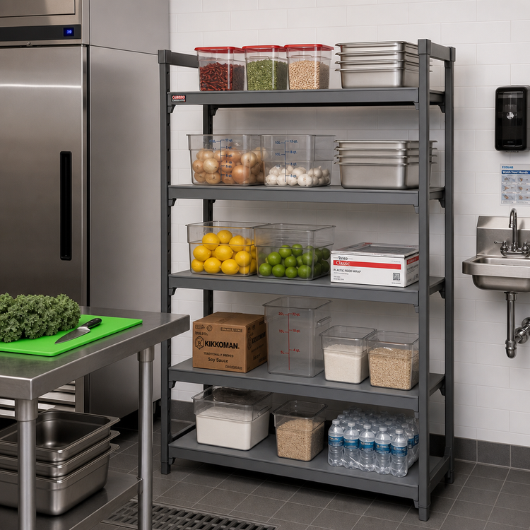 Product image #2 for Cambro Camshelving Basics Plus 21" x 42" 5-Shelf Solid Stationary Shelf Kit, Brushed Graphite