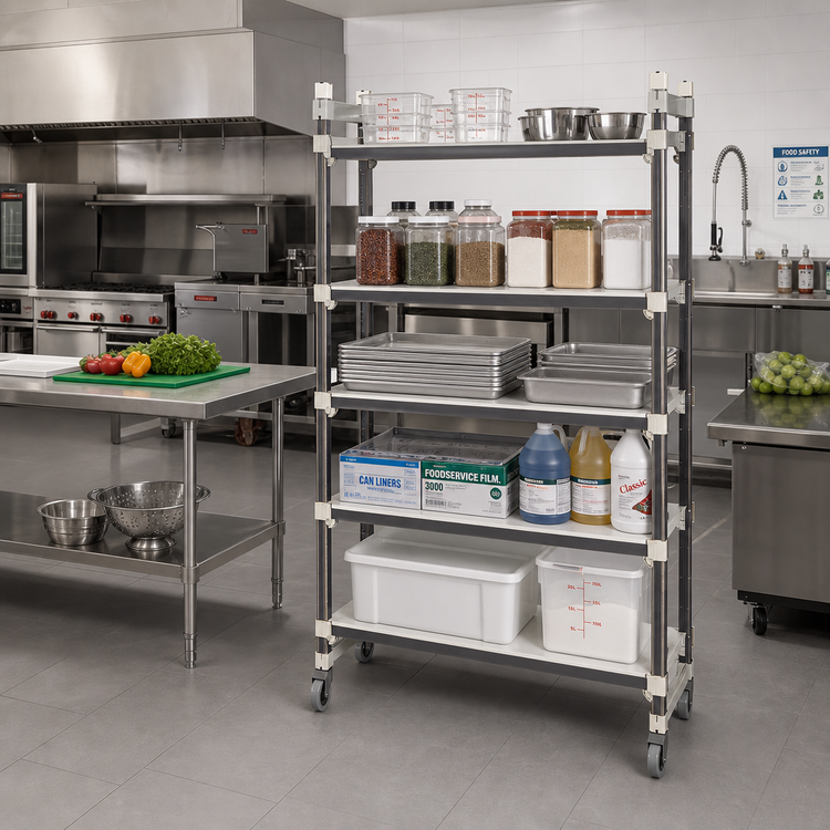 Product image #2 for Cambro Camshelving Elements XTRA High Density Top Rail Mobile Starter Unit, 21"D x 42"L x 80"H, 5-Tier