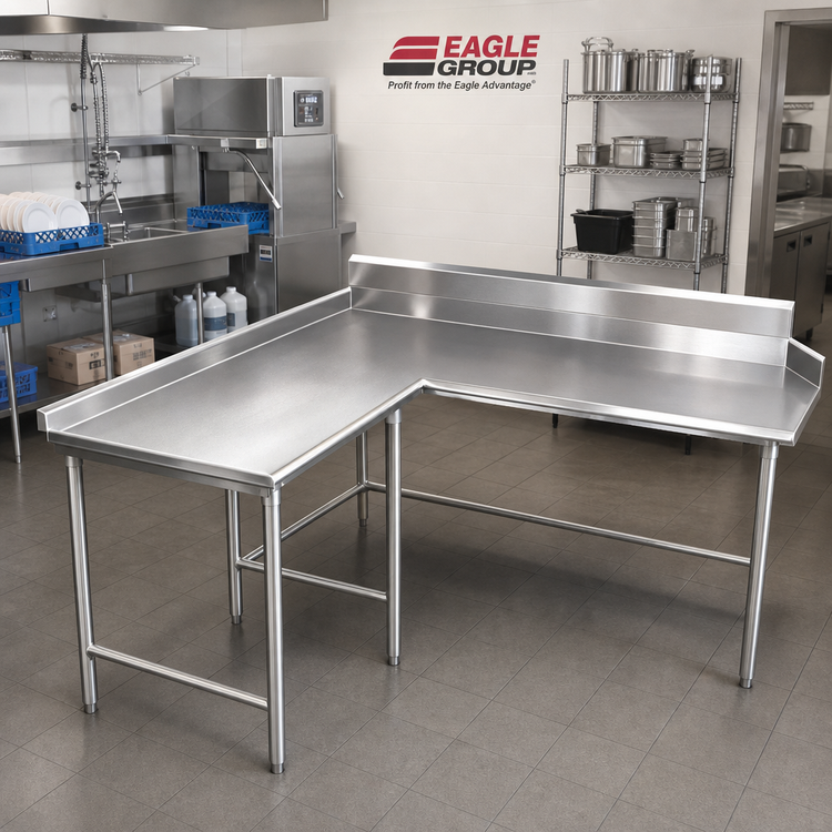 Product image #2 for Eagle Group CDTCIL-120-16/4 Island Clean Dishtable, 120-Inch x 60-Inch, 16-Gauge 430 Stainless Steel